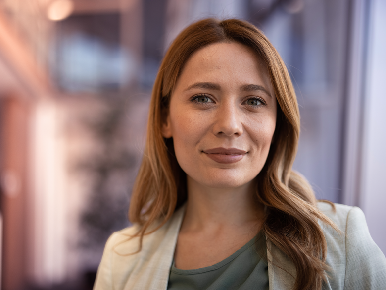 Woman smiling outside